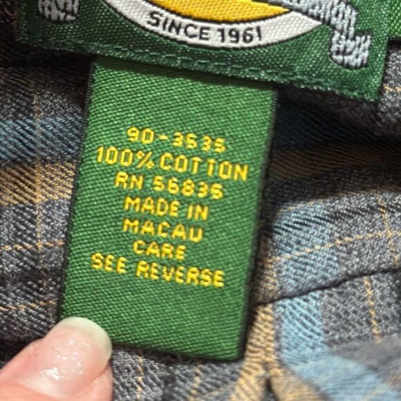 Cabelas Mens Long Sleeve Gray Blue Plaid Button Front Shirt size L Tall - Picture 7 of 9